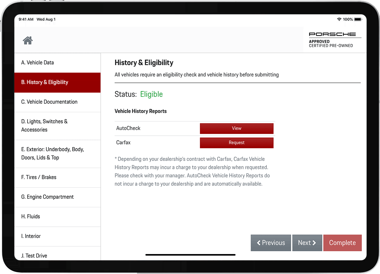 Porsche CPO case study eligibility screenshot