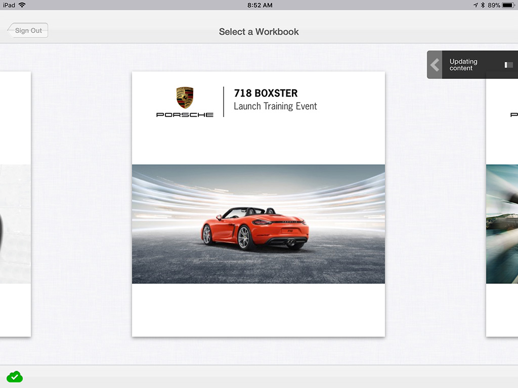 Porsche iTrainer case study workbook menu screenshot