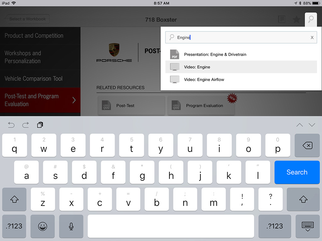 Porsche iTrainer case study search form screenshot