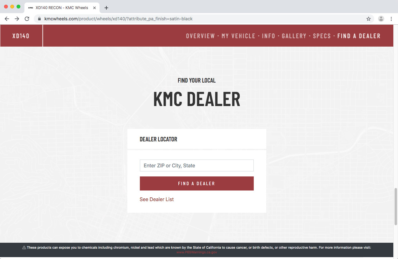 WheelPros Web Redesign case study KMC Find Dealer page screenshot