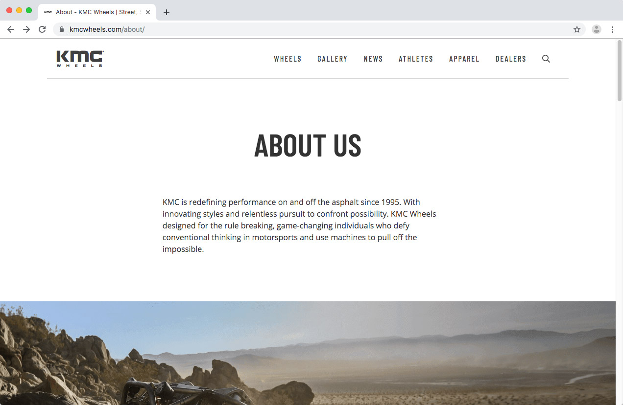 WheelPros Web Redesign case study KMC About page screenshot