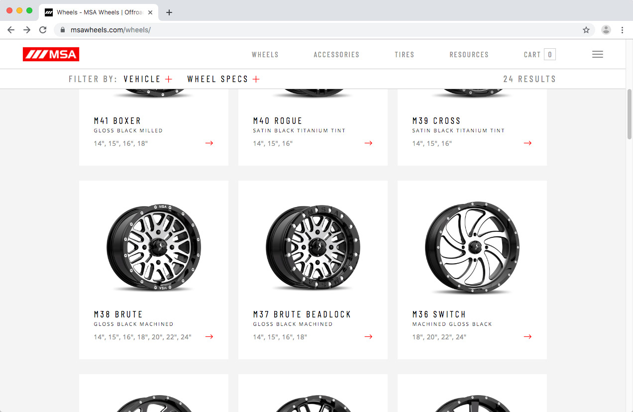 WheelPros Web Redesign case study MSA Collection page scrolled screenshot
