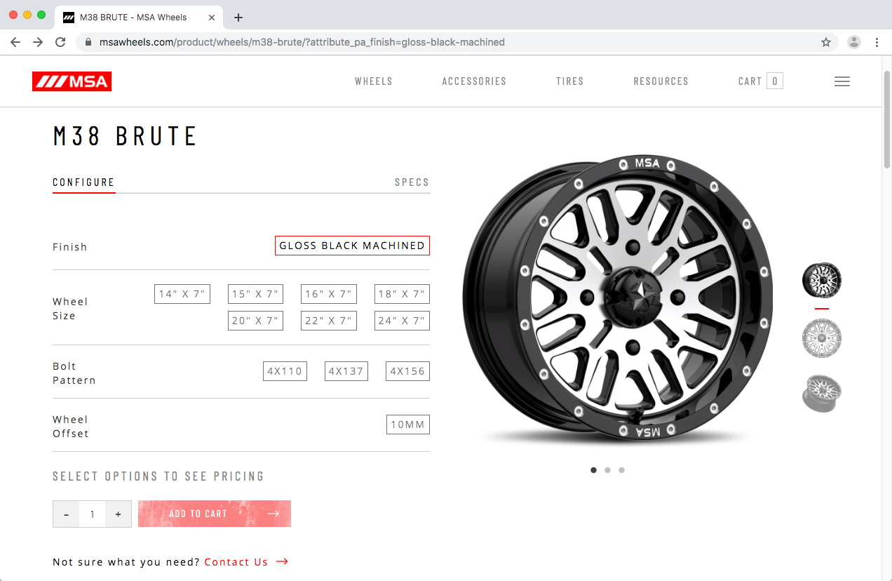 WheelPros Web Redesign case study MSA Product page screenshot