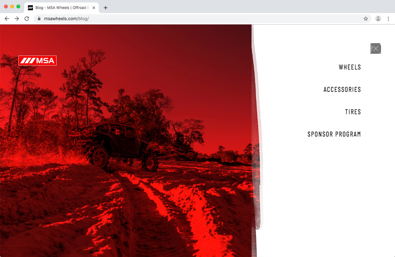 WheelPros Web Redesign case study MSA menu screenshot