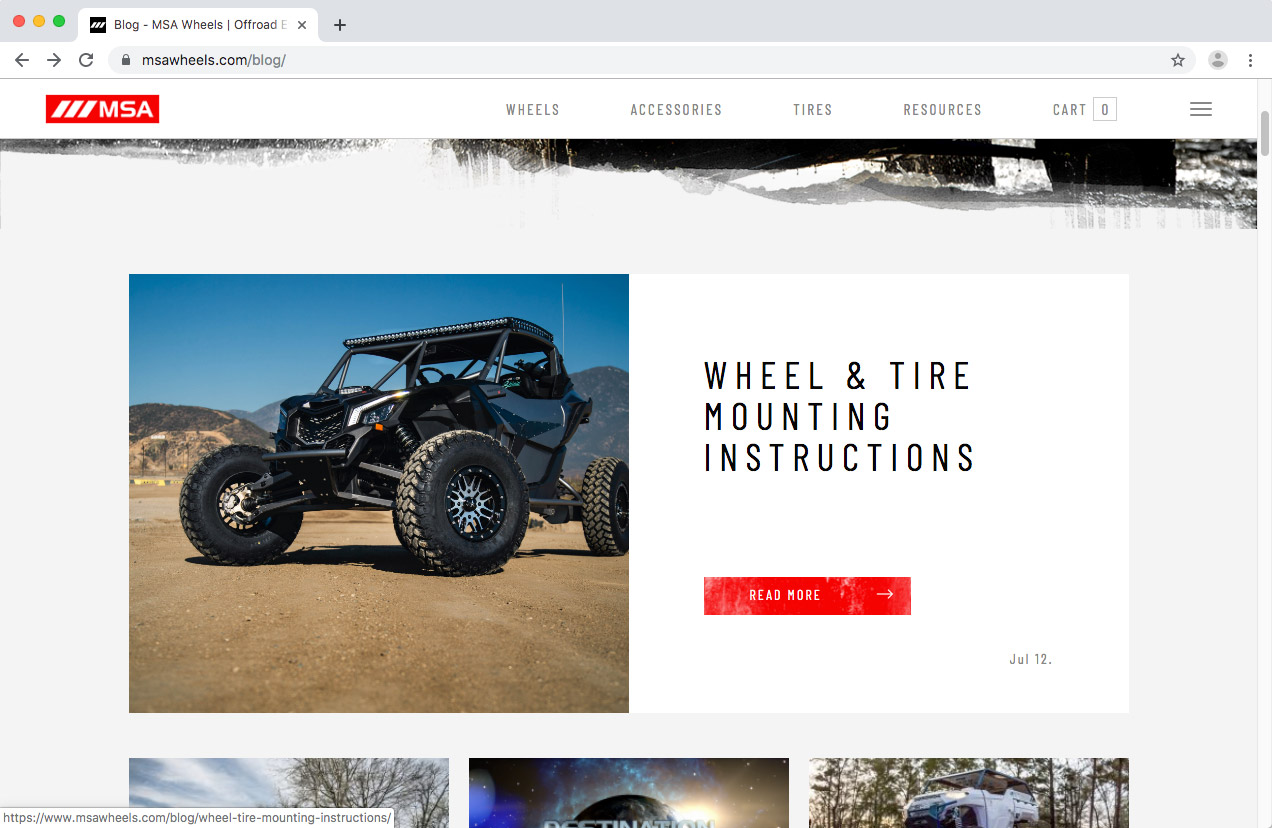WheelPros Web Redesign case study MSA Blog page screenshot