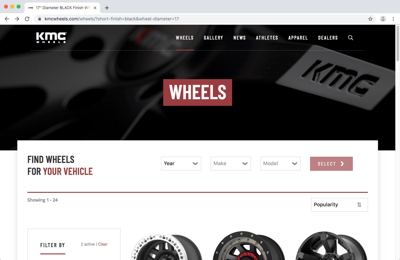 WheelPros Web Redesign case study KMC Collection page screenshot
